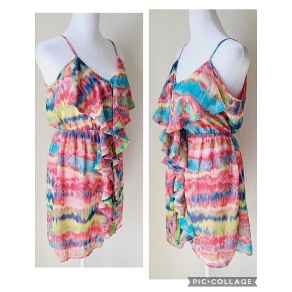 Anthropologie Maude Halter Dress Ruffles Elastic Waist Beach Colorful Flaw - Picture 4 of 12